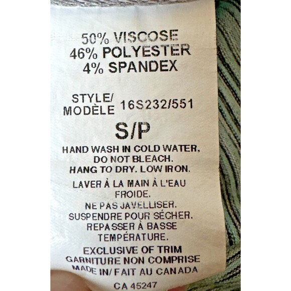 Michael Tyler Womens Small Green Striped Button Front Blouse Asymmetrical Hem - Picture 14 of 14